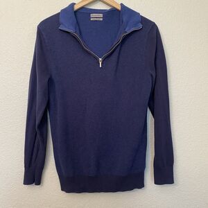 Emidio Tucci 1/4 Zip Navy Blue Sweater Wool Blend Size 3 EUC